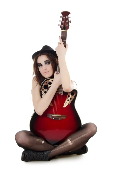 Het meisje met een gitaar - grunge stijl — Stockfoto