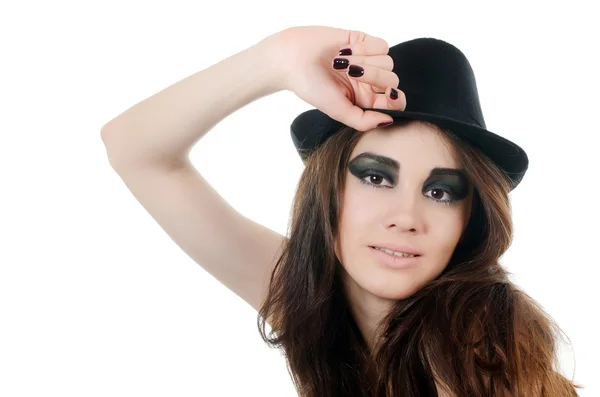 Portret piękna dziewczyna w kapeluszu - grunge style — Zdjęcie stockowe