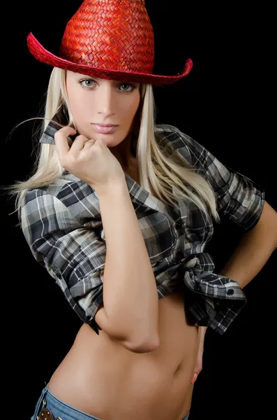 The beautiful girl in a cowboy's hat isolated — Stock Photo, Image