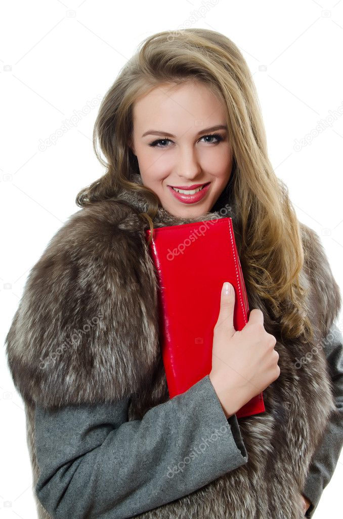 The beautiful girl with red handbag