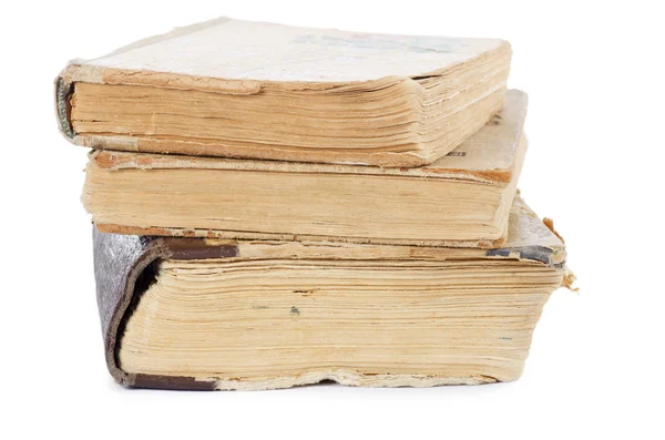 Mucchio di vecchi libri isolati su sfondo bianco — Foto Stock