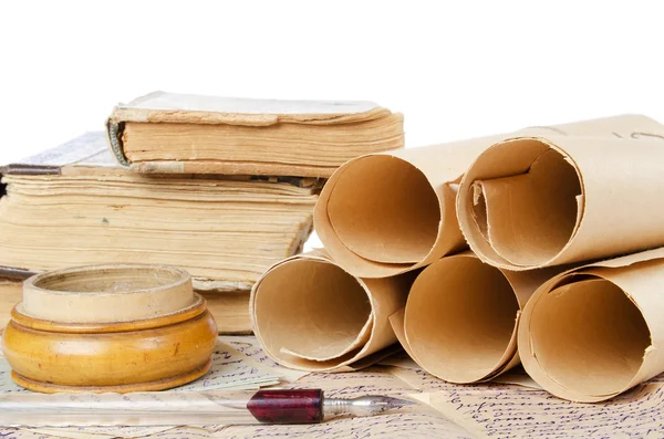 Many ancient scrolls on old letters — Stock Photo, Image