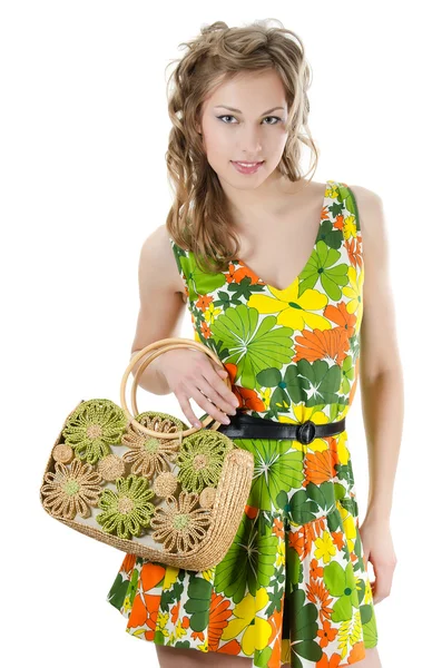 Kız güzel bir yaz elbise izole — Stok fotoğraf