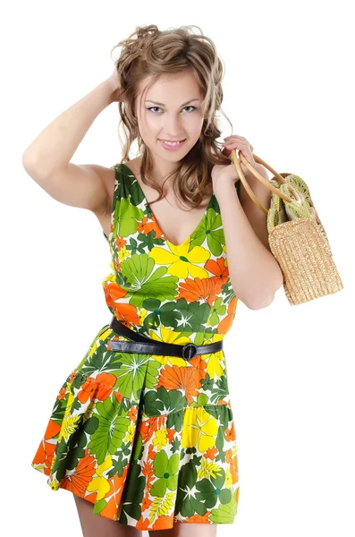 Den vackra flickan i en sommar klänning isolerade — Stockfoto