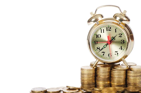 Alarm clock and money isolated on white background Stock Image