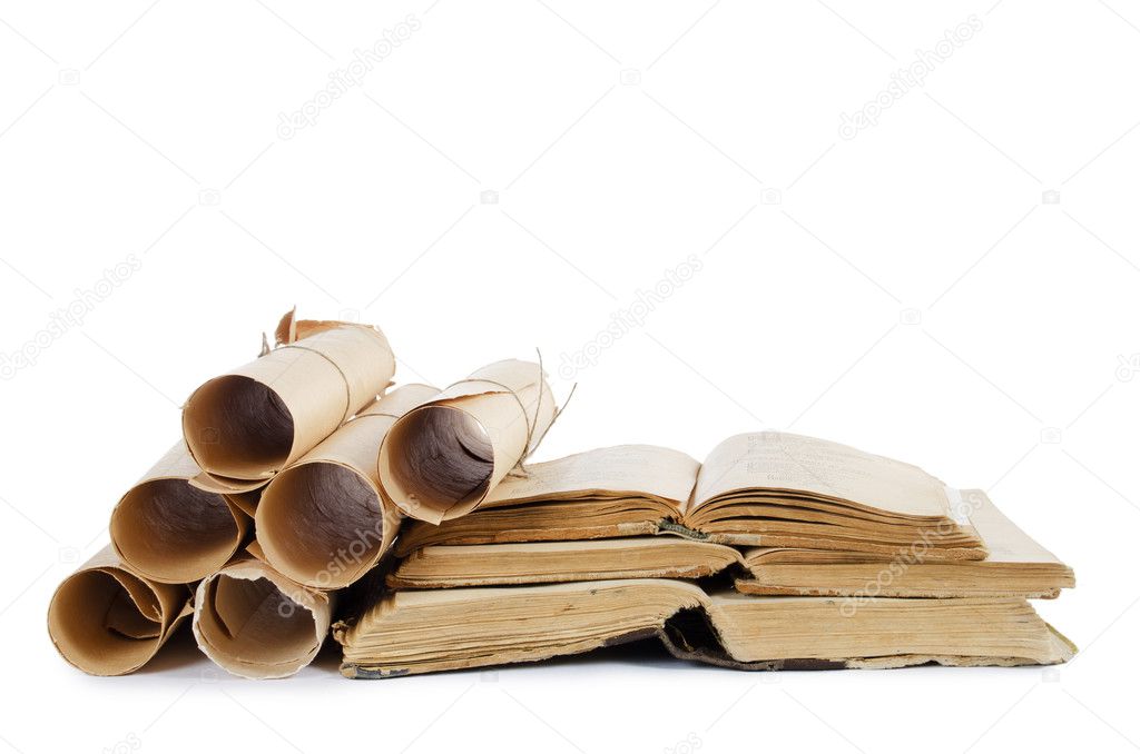 Many ancient scrolls and old books