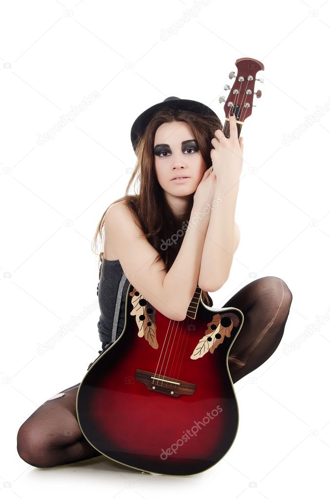 The girl with a guitar - grunge style