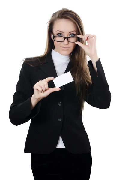 The business woman with the card — Stock Photo, Image