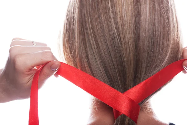 Ribbon in a hair — Stock Photo, Image