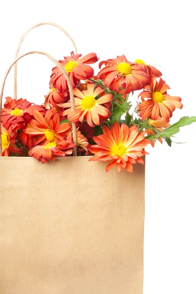 Chrysanthemums in a paper bag — Stock Photo, Image