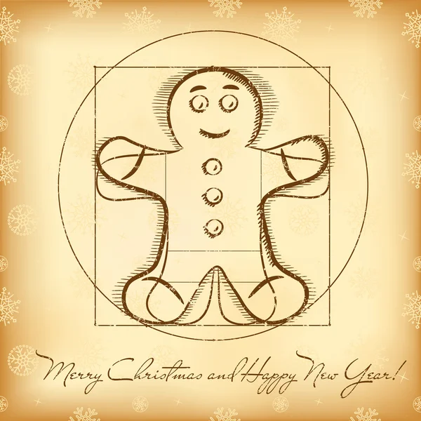 Christmas greeting card with vitruvian gingerbread — Stock Vector