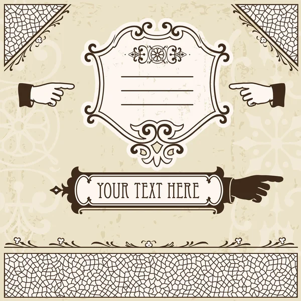 Vintage design elements with hands and other page decoration. — Stock Vector