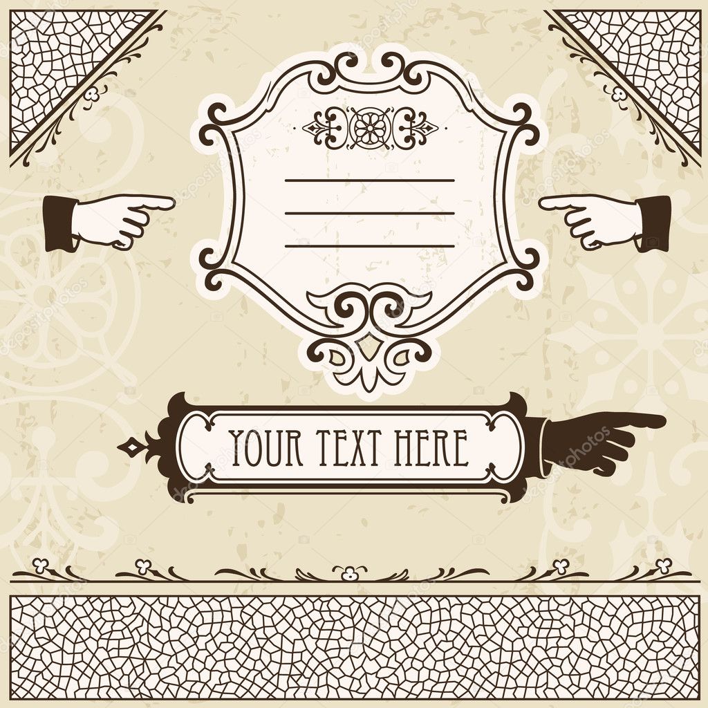 Vintage design elements with hands and other page decoration.