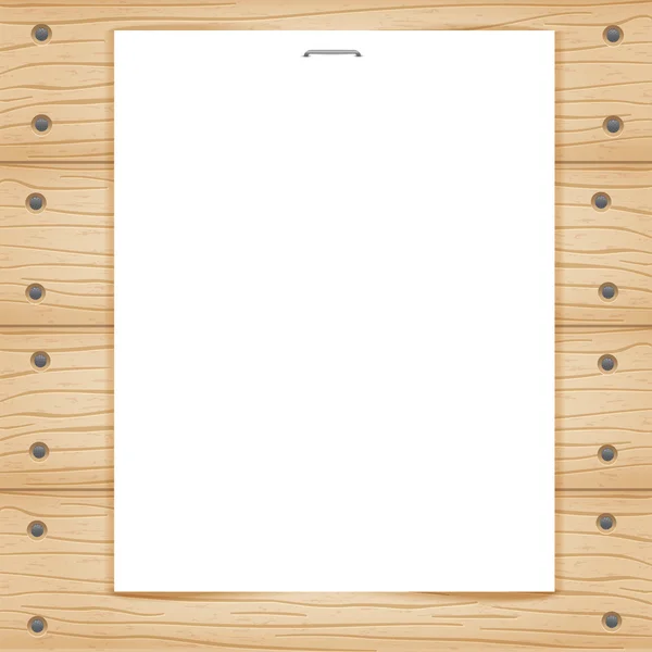 木製の背景に空白の紙のシート。eps10 — ストックベクタ