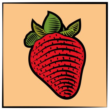 Strawberry-engraving-color clipart