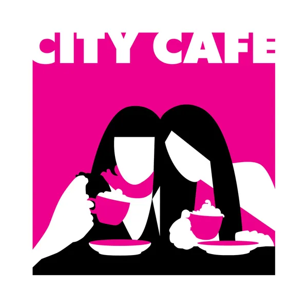 Cafe de soyut kızlar — Stok Vektör