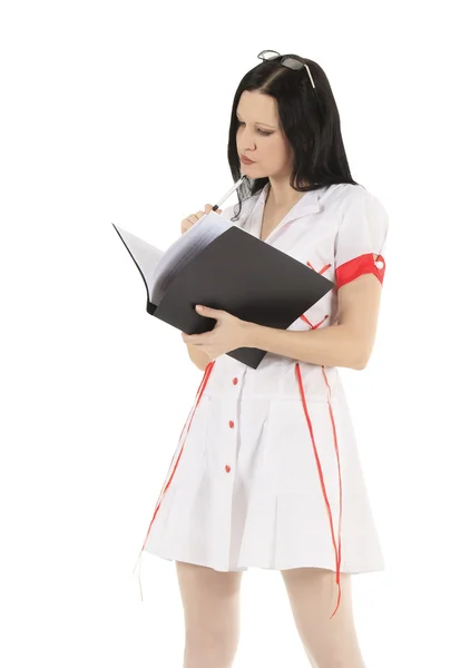Female doctor in glasses with clipboard — Stock Photo, Image