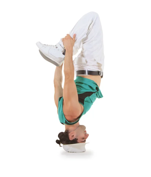 Teenager dancing breakdance in hood — Stock Photo, Image