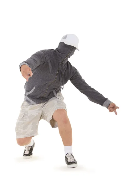 Teenager dancing breakdance in hood — Stock Photo, Image