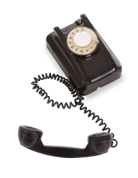 Старий чорний телефон ізольований над білим — стокове фото
