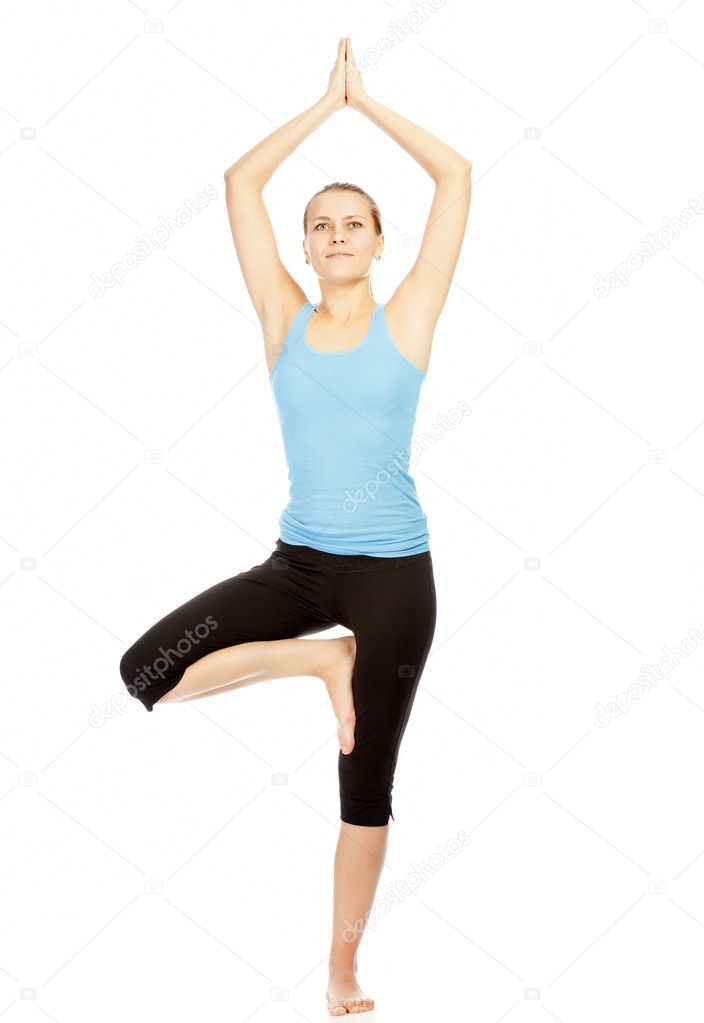 Woman working out yoga excercise