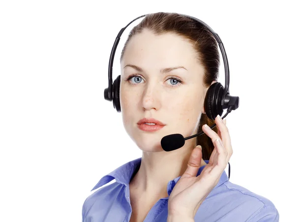 Unterstützung des Telefonanbieters im Headset, isoliert auf weißem Hintergrund. — Stockfoto