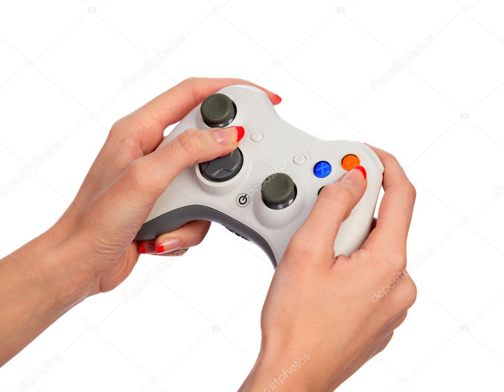 Female hands with a gamepad