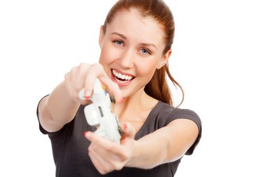 Playing girl with a game controller clipart