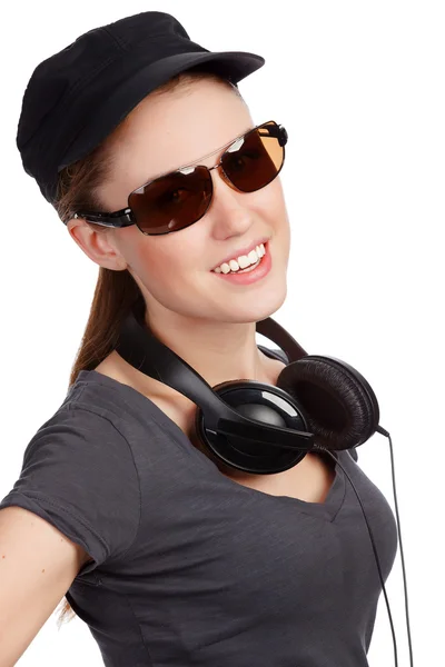 Chica adolescente con auriculares — Foto de Stock