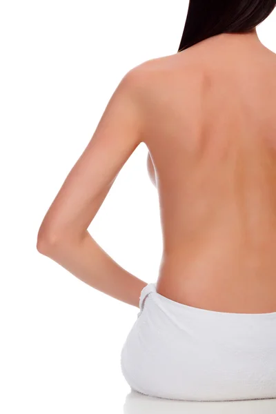 Bella nuda schiena femminile, isolata su bianco — Foto Stock