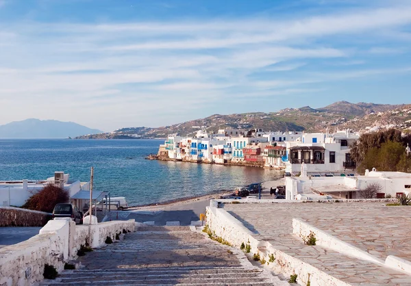 Stage in the Little on Mykonos in clouds. — Stock Photo, Image