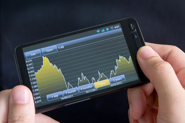 Chytrý telefon s burzovní graf — Stock fotografie