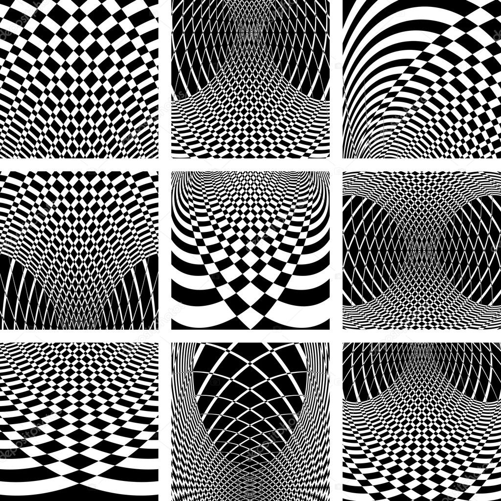 Optical illusion backgrounds set.