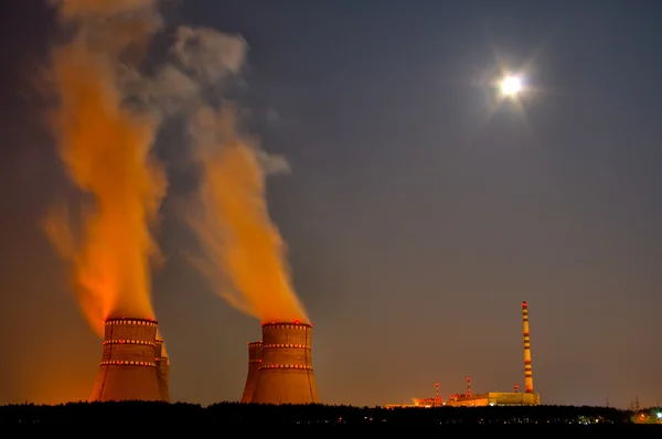 Nuclear power plant in moonlight — Stock Photo, Image