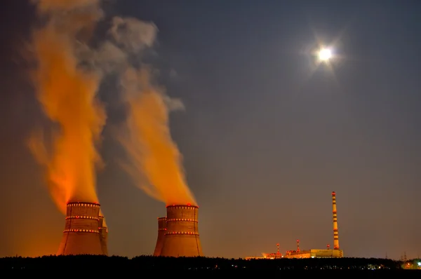 stock image Nuclear power plant in moonlight