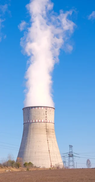 stock image The cooling tower and high-voltage transmission line of Nuclear