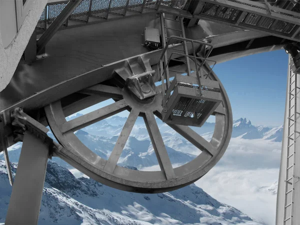 A mechanizmus a lift síelőknek-hegység — Stock Fotó
