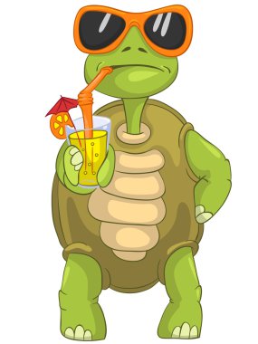 Funny Turtle Drinking Cocktail. clipart