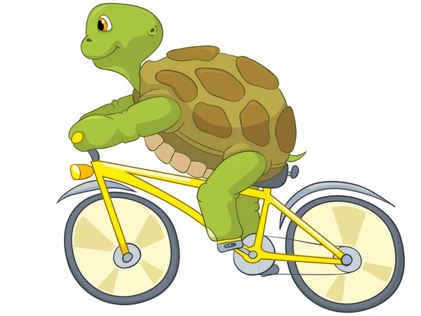Lustige Schildkröte. Radfahrer. — Stockvektor