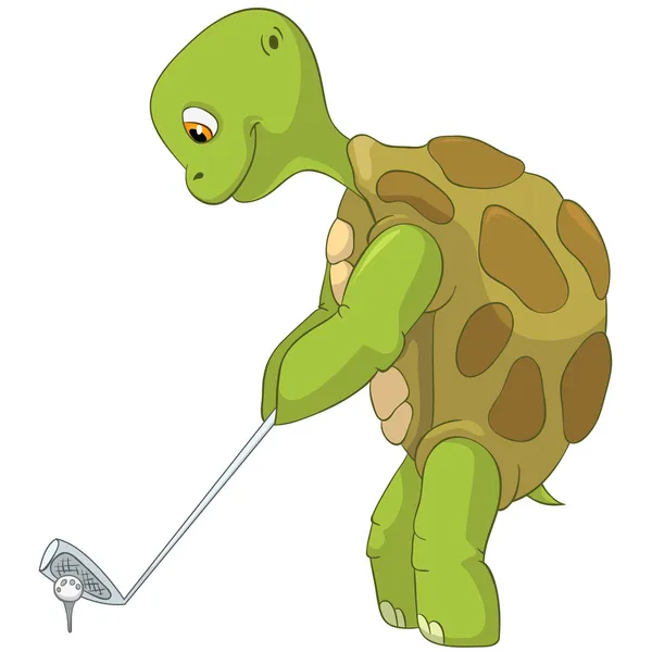 Funny Turtle. Golf Player. — Stock Vector