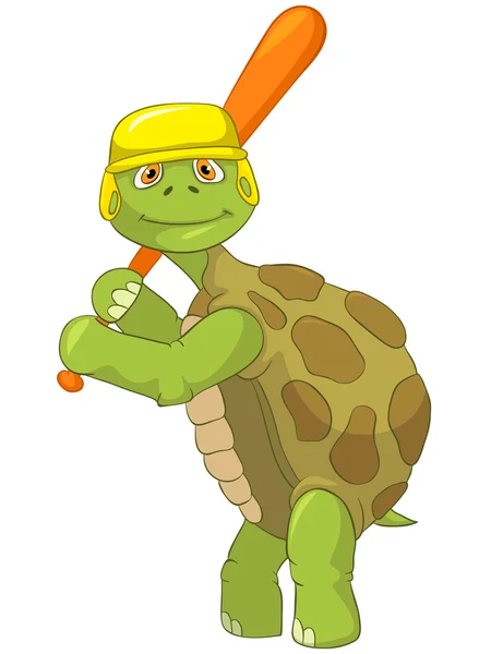 Lustige Schildkröte. Baseballspieler. — Stockvektor
