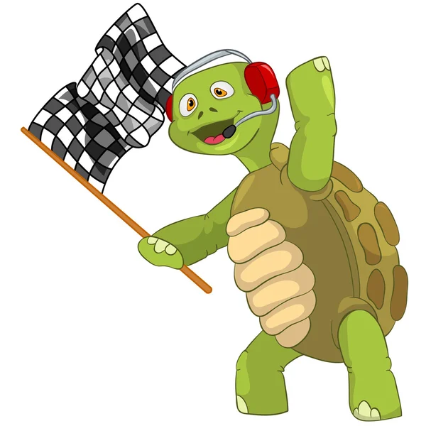 Funny Turtle. Race Finish. — Stock Vector