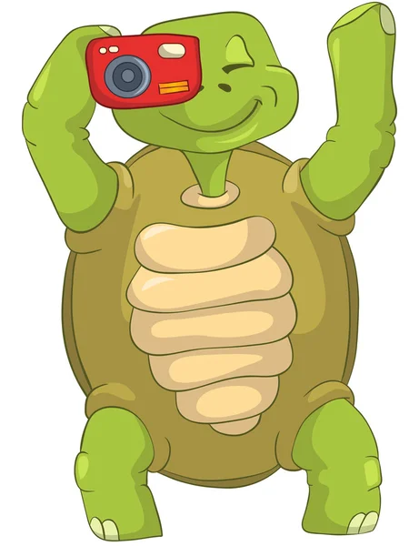 Grappige schildpad. Tourist - fotograaf. — Stockvector