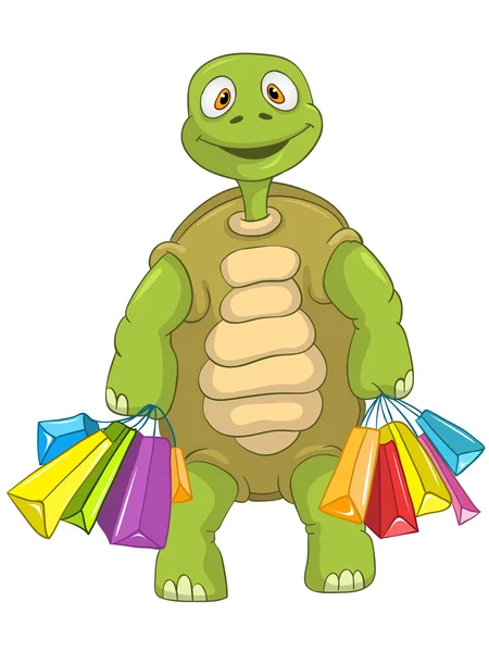 有趣的乌龟。购物. — 图库矢量图片