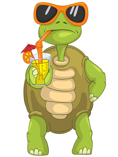 Funny Turtle Drinking Cocktail. — Stock Vector