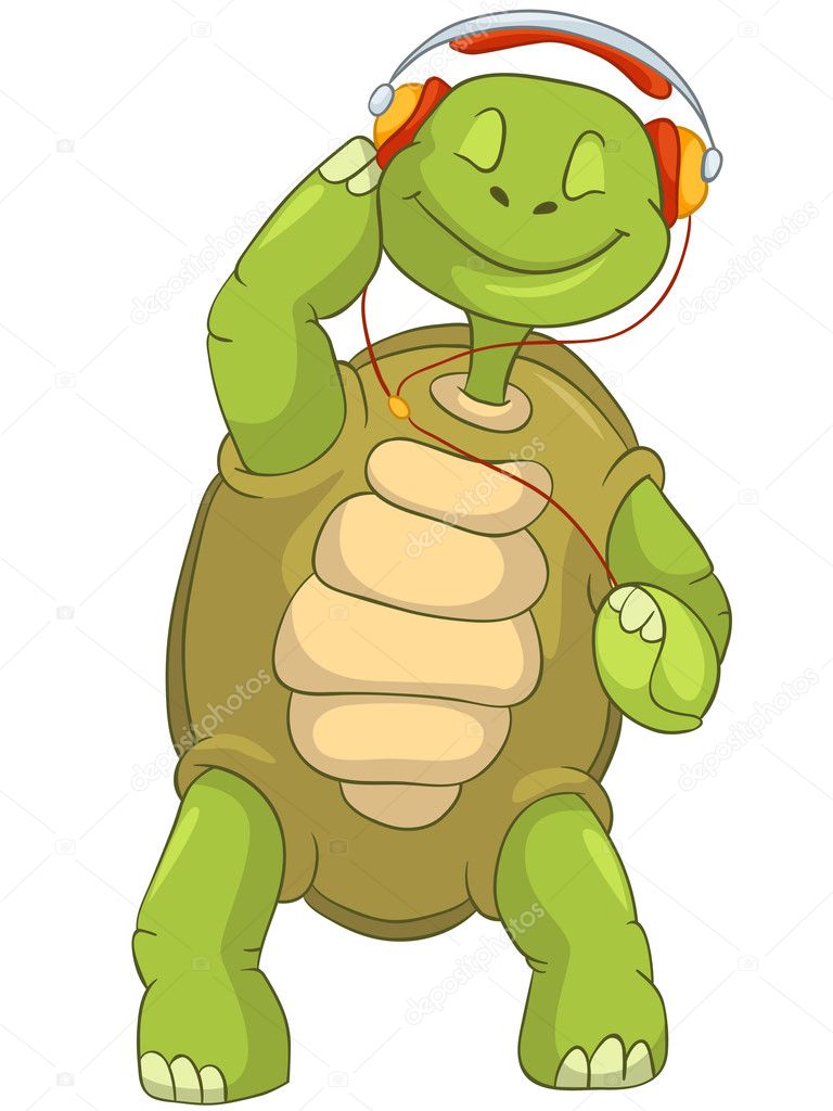 Funny Turtle Listening to Music.