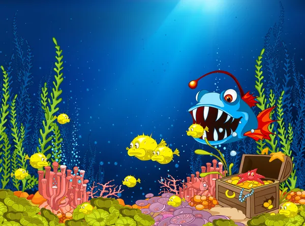 Óceán víz alatti rajzfilm — Stock Vector