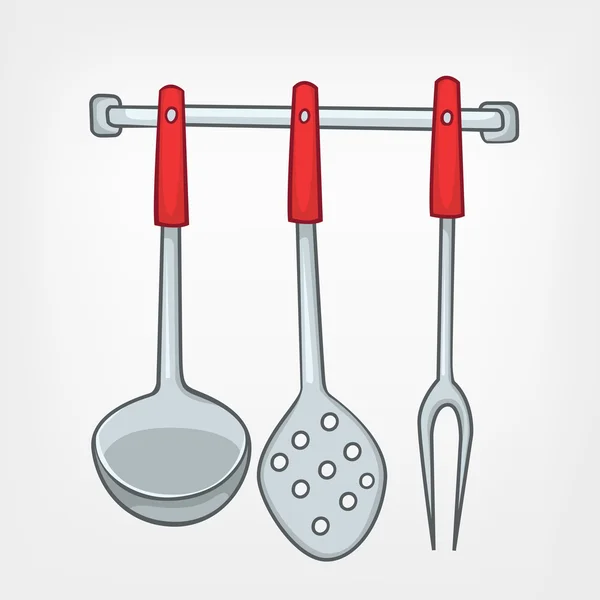 Juego de cucharas de cocina casera de dibujos animados — Vector de stock