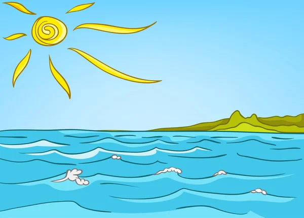 漫画の自然の風景海 — ストックベクタ