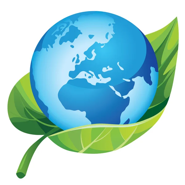 Aarde met groen blad — Stockvector